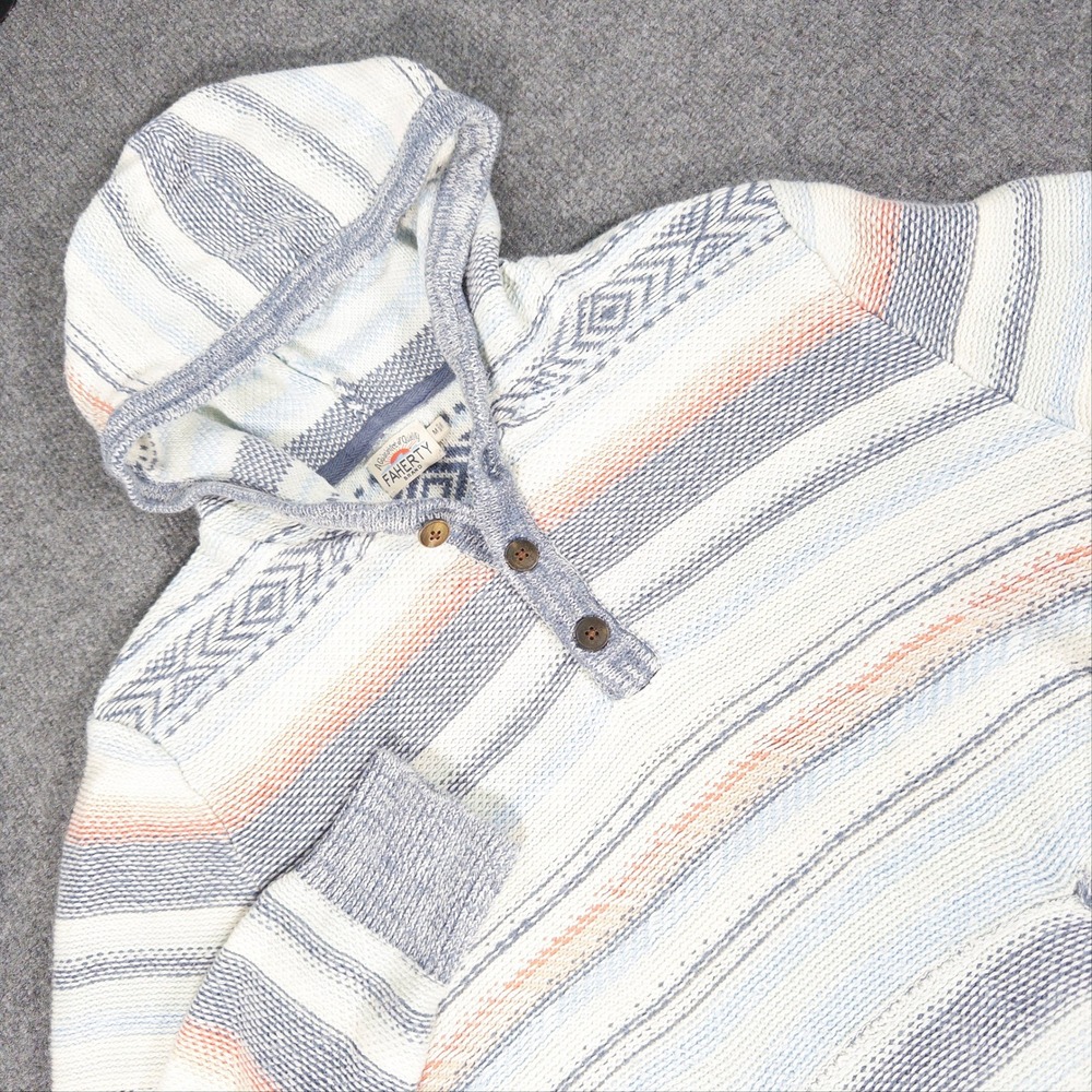 Faherty Brand Mens Striped Knit Henley Hoodie Multicolor Cotton Linen #4821 M